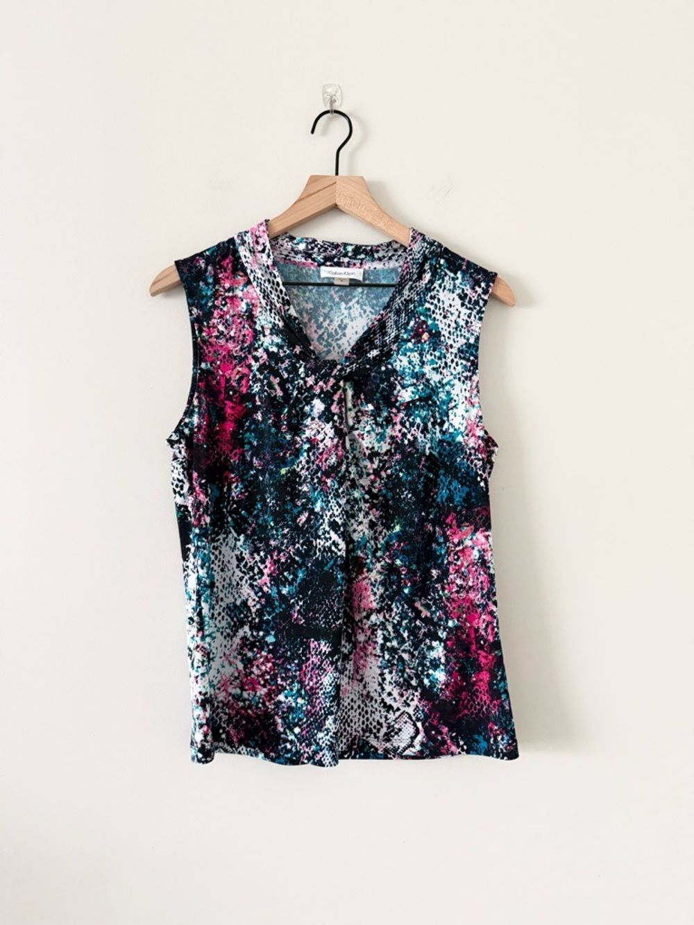 Calvin Klein Sleeveless V-Neck Tank Top - Black, Pink & Teal Size M